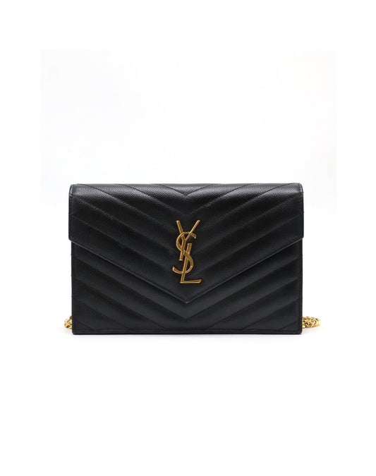 YSL 經典V紋粒面牛皮WOC - 19 黑金