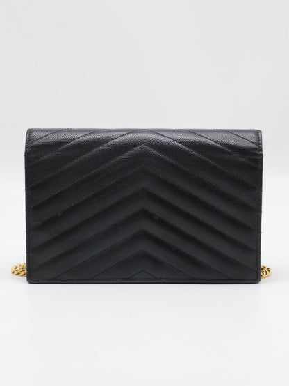 YSL 經典V紋粒面牛皮WOC - 19 黑金