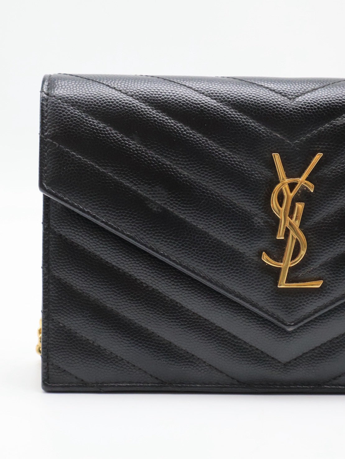 YSL 經典V紋粒面牛皮WOC - 19 黑金