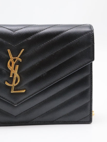 YSL 經典V紋粒面牛皮WOC - 19 黑金