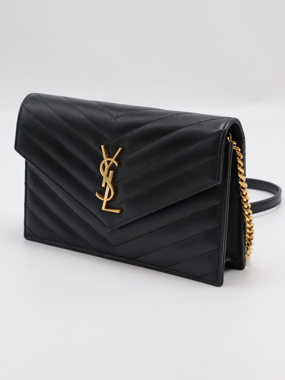 YSL 經典V紋粒面牛皮WOC - 19 黑金