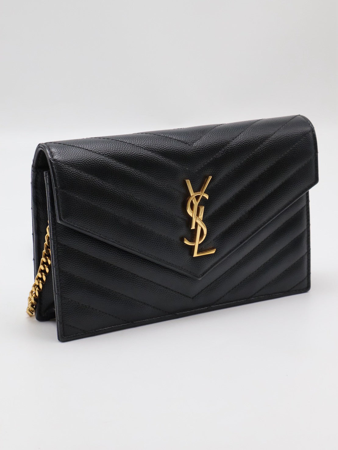 YSL 經典V紋粒面牛皮WOC - 19 黑金