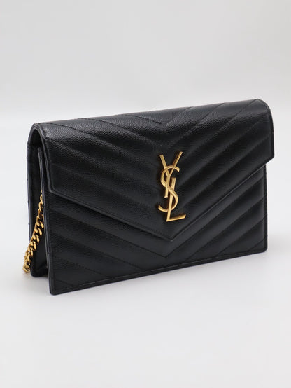 YSL 經典V紋粒面牛皮WOC - 19 黑金