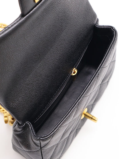 CHANEL 愛心調節釦口蓋包 20 - 粒面牛皮黑金