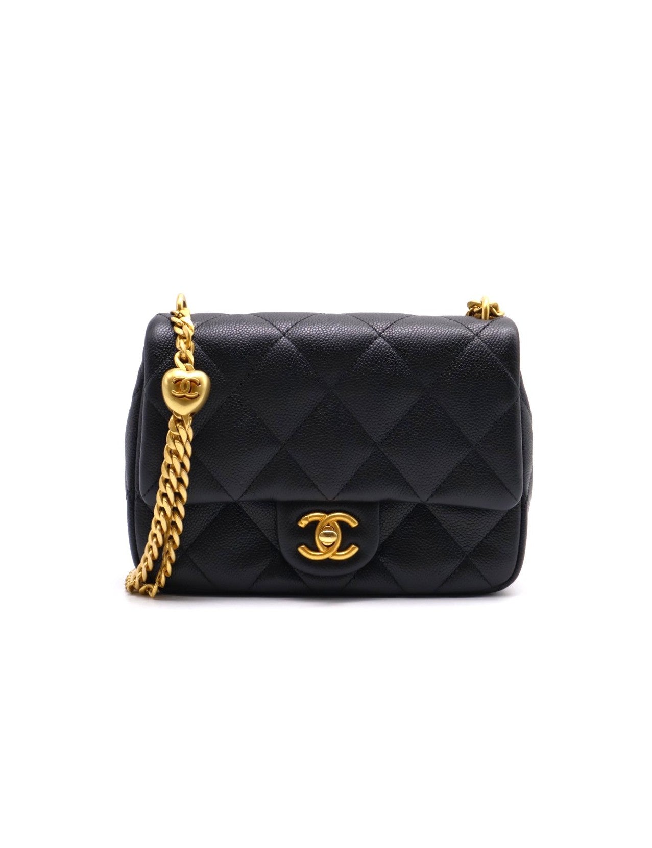 CHANEL 愛心調節釦口蓋包 20 - 粒面牛皮黑金