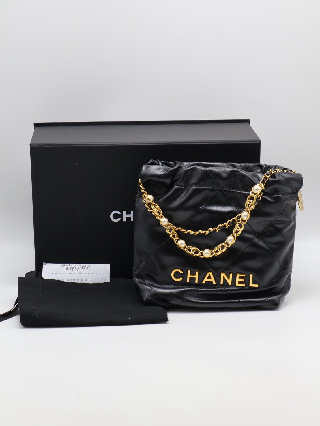 CHANEL 22 Mini Bag 珍珠雙C鍊 - 黑金