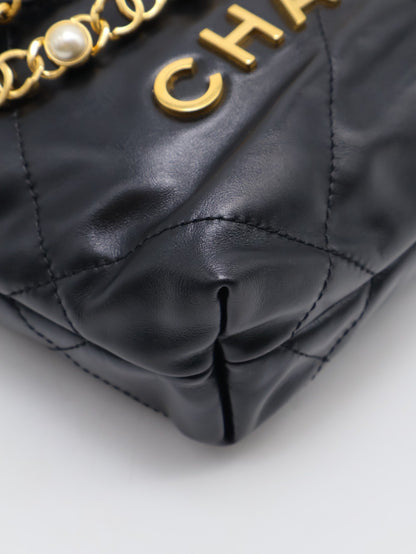 CHANEL 22 Mini Bag 珍珠雙C鍊 - 黑金