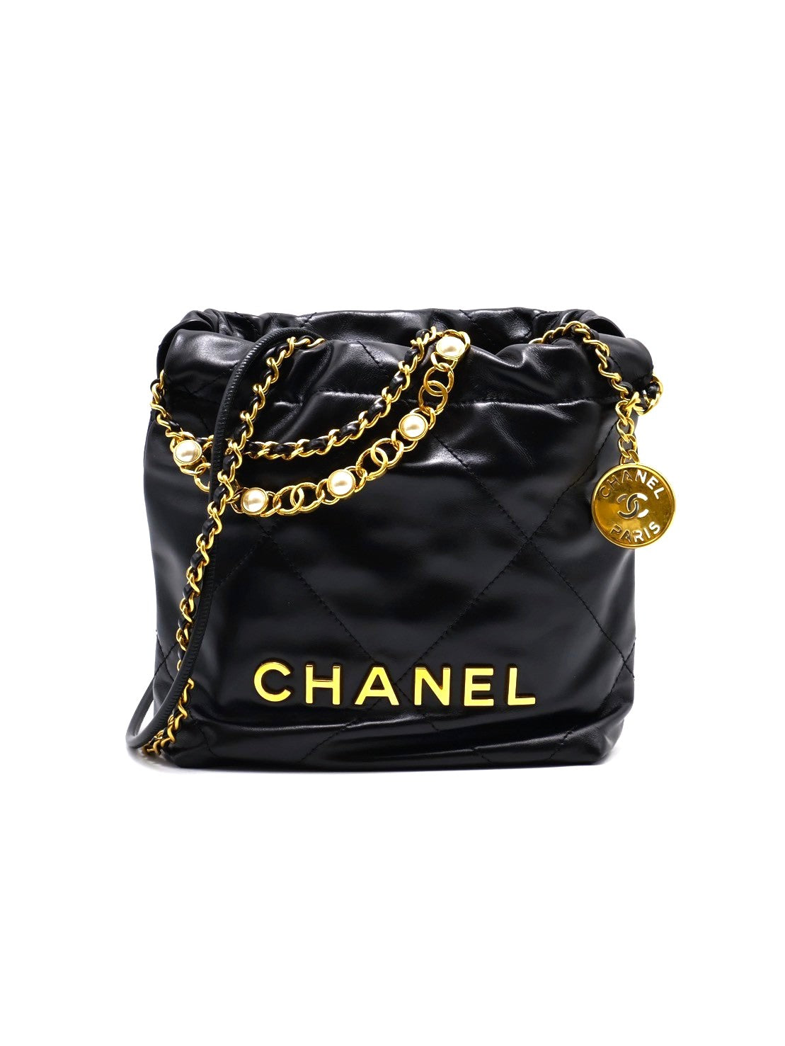 CHANEL 22 Mini Bag 珍珠雙C鍊 - 黑金
