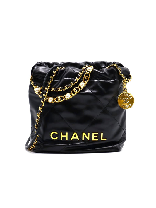 CHANEL 22 Mini Bag 珍珠雙C鍊 - 黑金
