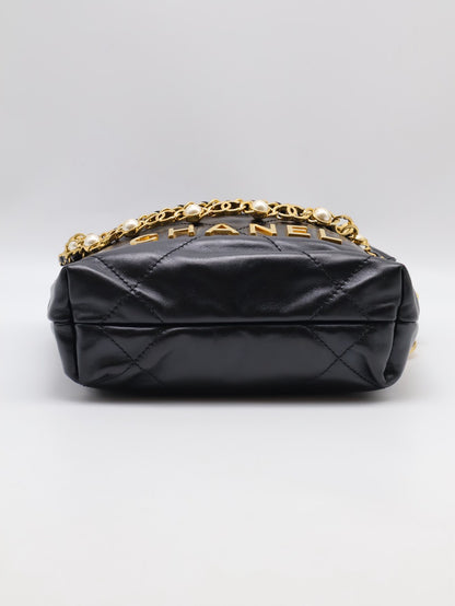 CHANEL 22 Mini Bag 珍珠雙C鍊 - 黑金