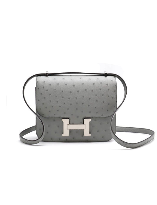 HERMES Mini Constance 19 - Bleu Glacier 8U 鴕鳥皮冰川藍銀 W