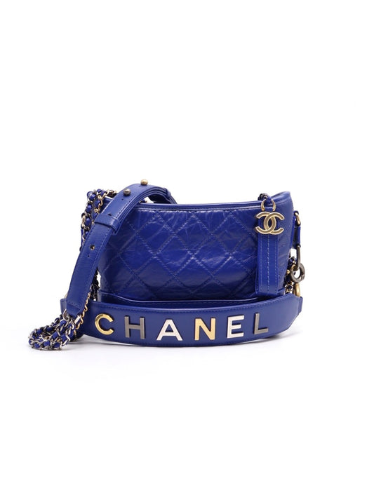 CHANEL 字母提把雙鍊條流浪包 - 小號寶藍29開