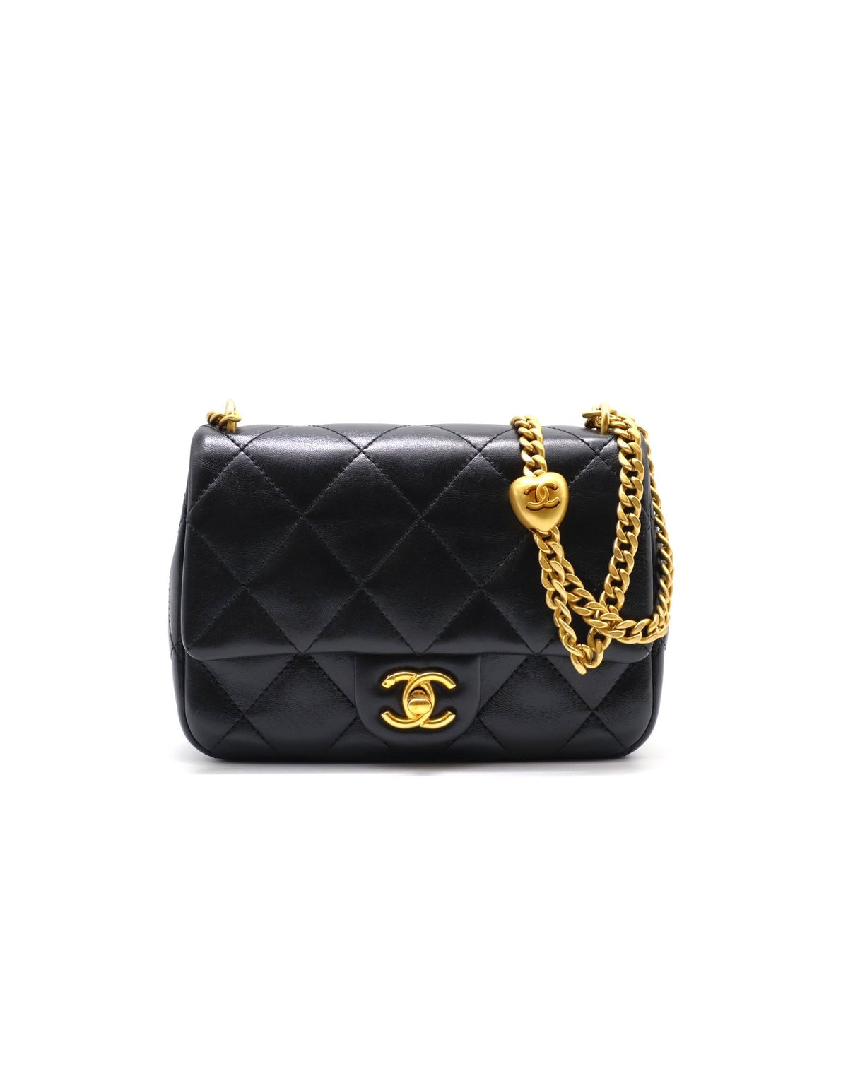 CHANEL 愛心調節釦口蓋包 20 - 羊皮黑金