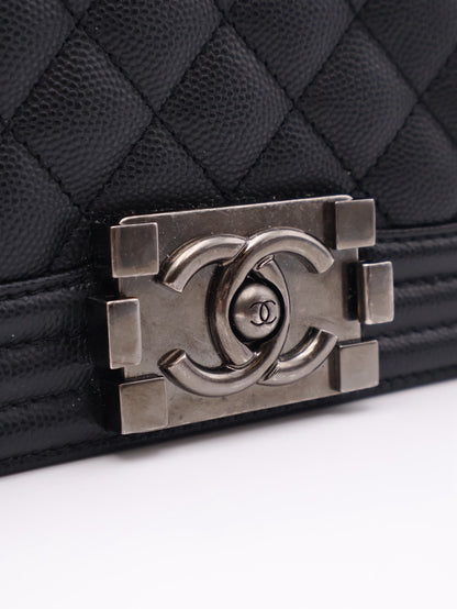CHANEL Boy20 粒面牛皮口蓋包 - 黑銀