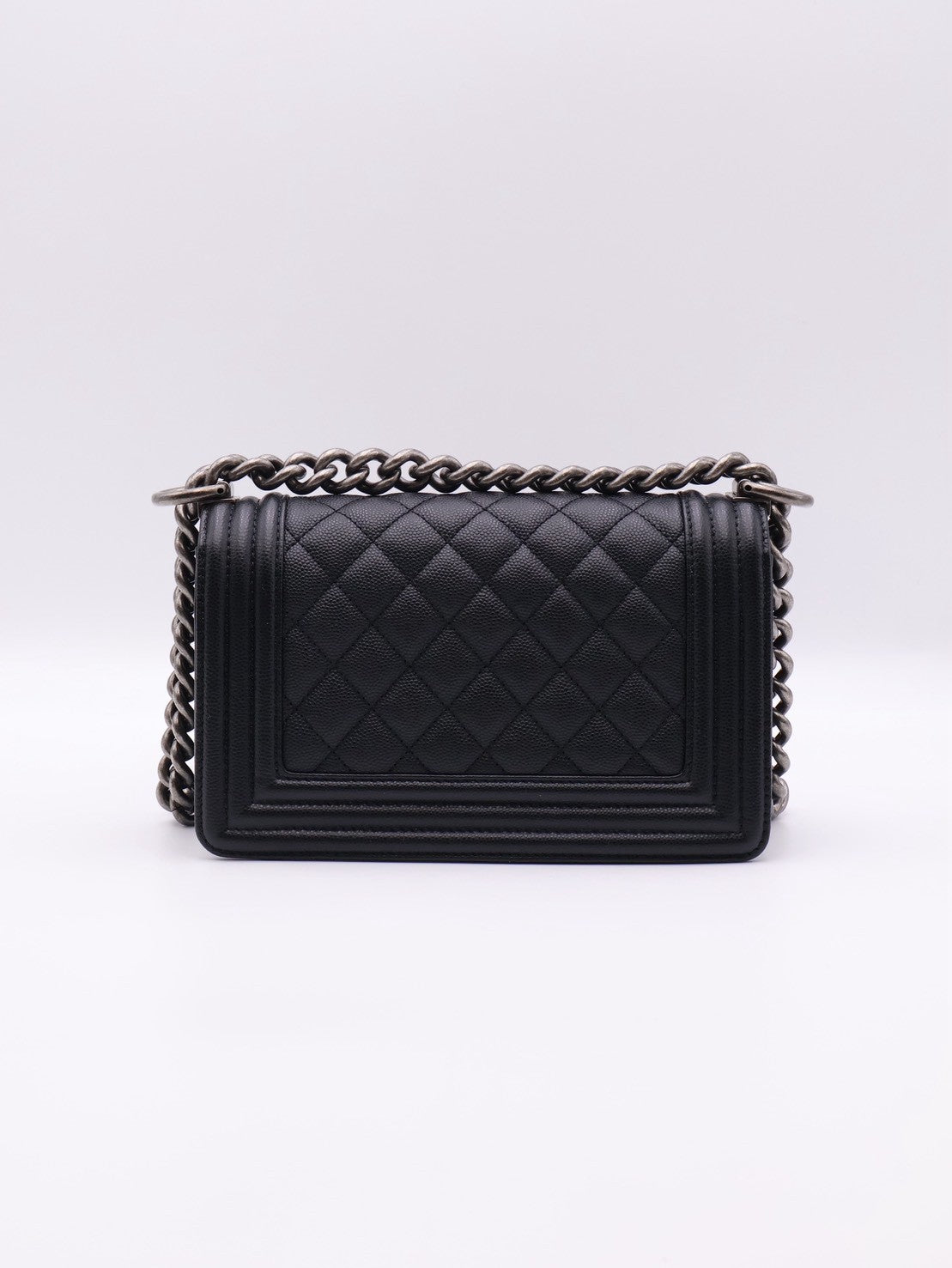 CHANEL Boy20 粒面牛皮口蓋包 - 黑銀