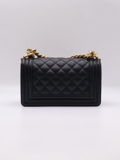 CHANEL Boy20 粒面牛皮口蓋包 - 黑金