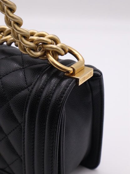 CHANEL Boy20 粒面牛皮口蓋包 - 黑金