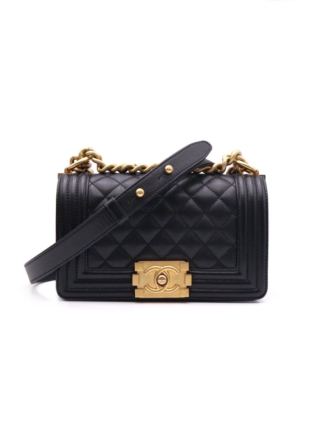 CHANEL Boy20 粒面牛皮口蓋包 - 黑金