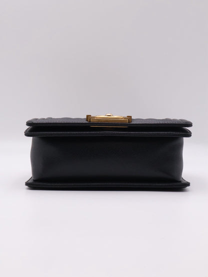 CHANEL Boy20 粒面牛皮口蓋包 - 黑金