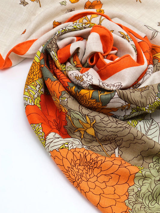 HERMES Robe legere輕揚花衣三角巾 - 橘