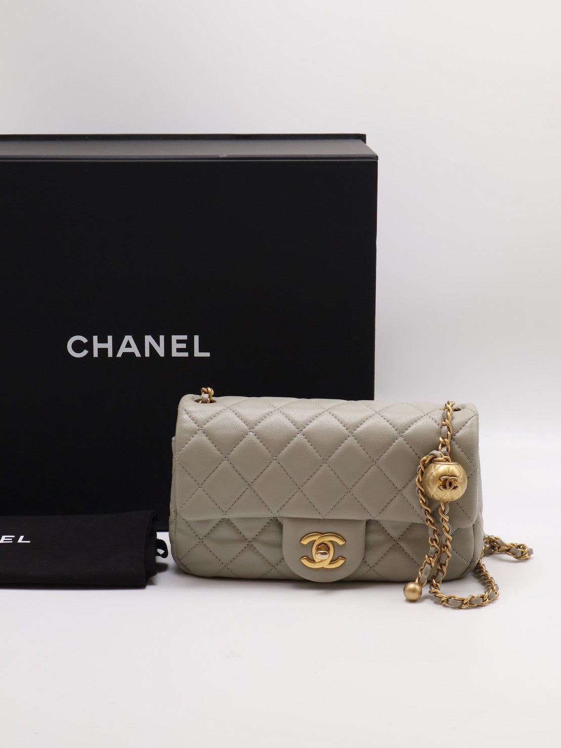 CHANEL 經典口蓋包 Mini CF20 - 鼠尾草灰金