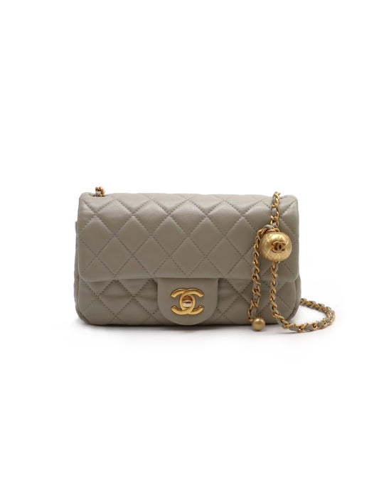 CHANEL 經典口蓋包 Mini CF20 - 鼠尾草灰金