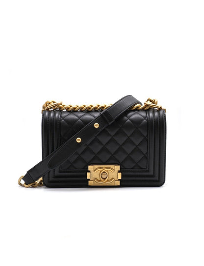 CHANEL Boy20 牛皮口蓋包 - 黑金26開