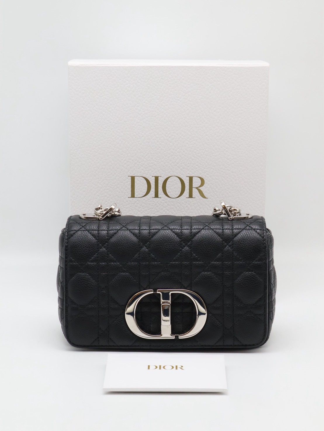 DIOR Caro藤格紋斜背包 - 小號黑銀