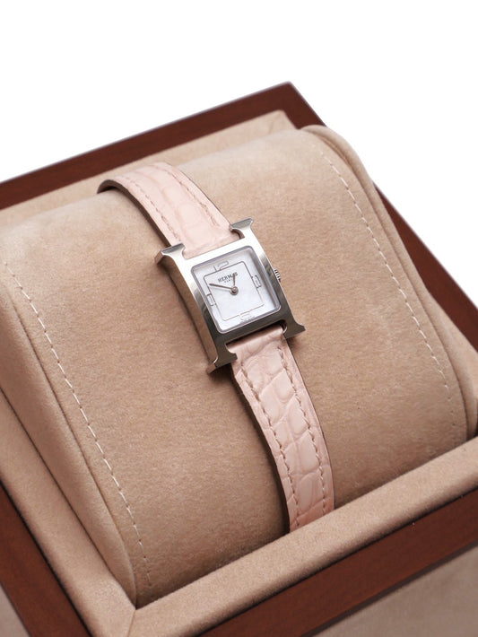 HERMES Heure H腕錶 - 21 鱷魚皮錶帶薔薇粉銀 K