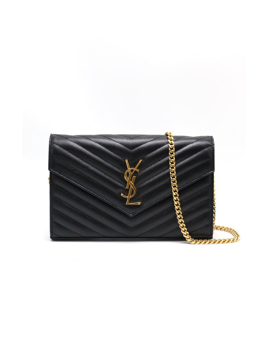 YSL 經典V紋粒面牛皮WOC - 22 黑金