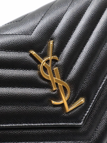 YSL 經典V紋粒面牛皮WOC - 22 黑金