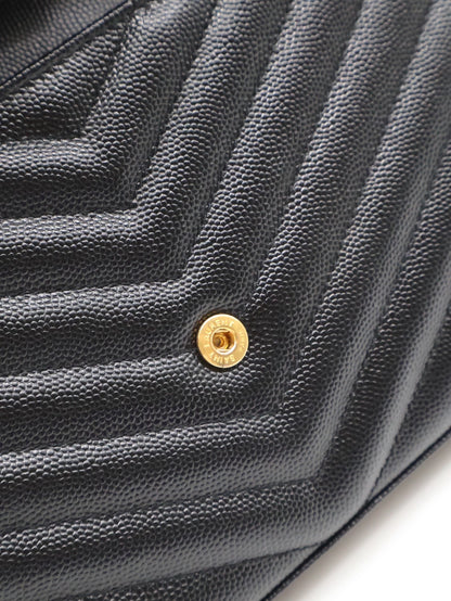 YSL 經典V紋粒面牛皮WOC - 22 黑金