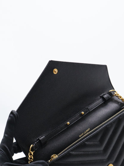 YSL 經典V紋粒面牛皮WOC - 22 黑金
