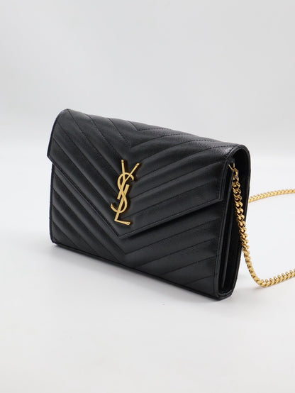 YSL 經典V紋粒面牛皮WOC - 22 黑金
