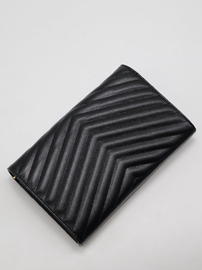 YSL 經典V紋粒面牛皮WOC - 22 黑金