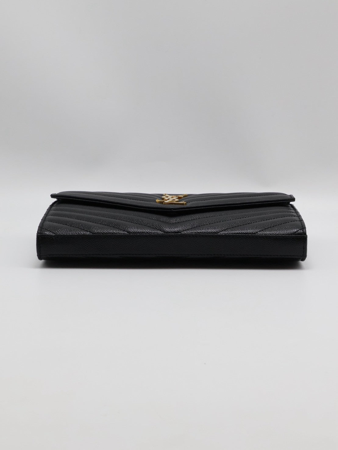YSL 經典V紋粒面牛皮WOC - 22 黑金