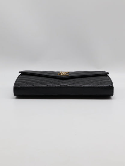 YSL 經典V紋粒面牛皮WOC - 22 黑金