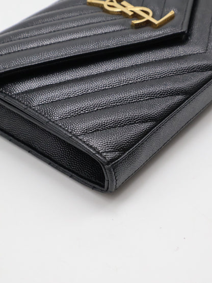 YSL 經典V紋粒面牛皮WOC - 22 黑金