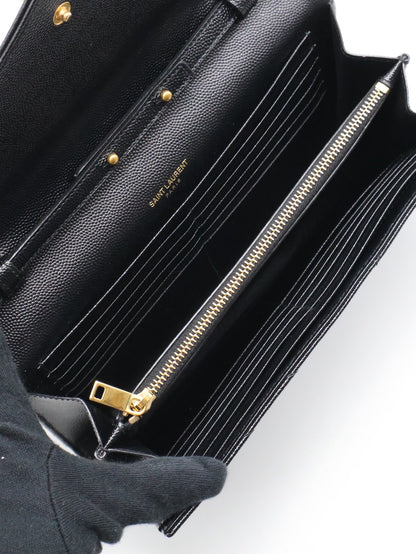 YSL 經典V紋粒面牛皮WOC - 22 黑金