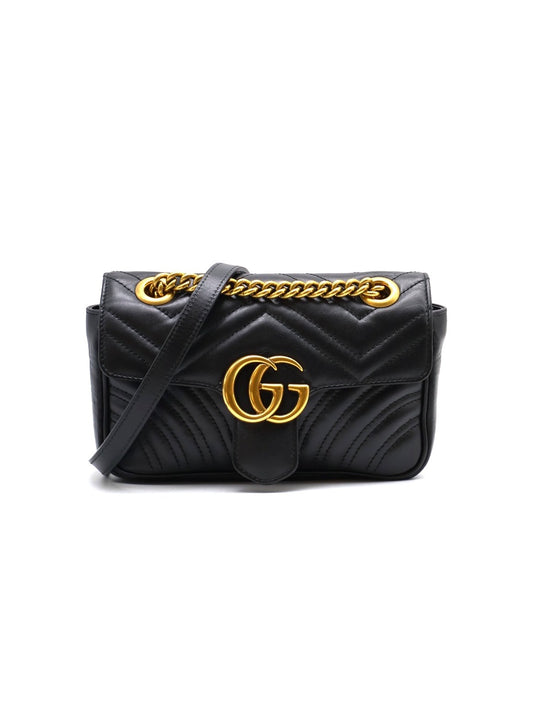 GUCCI Marmont Matelasse斜背包 - 22迷你黑金