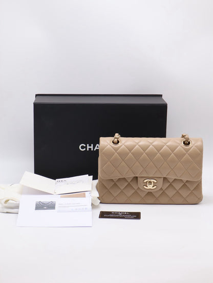 CHANEL 經典口蓋包 CF23 - 羊皮奶茶金31開