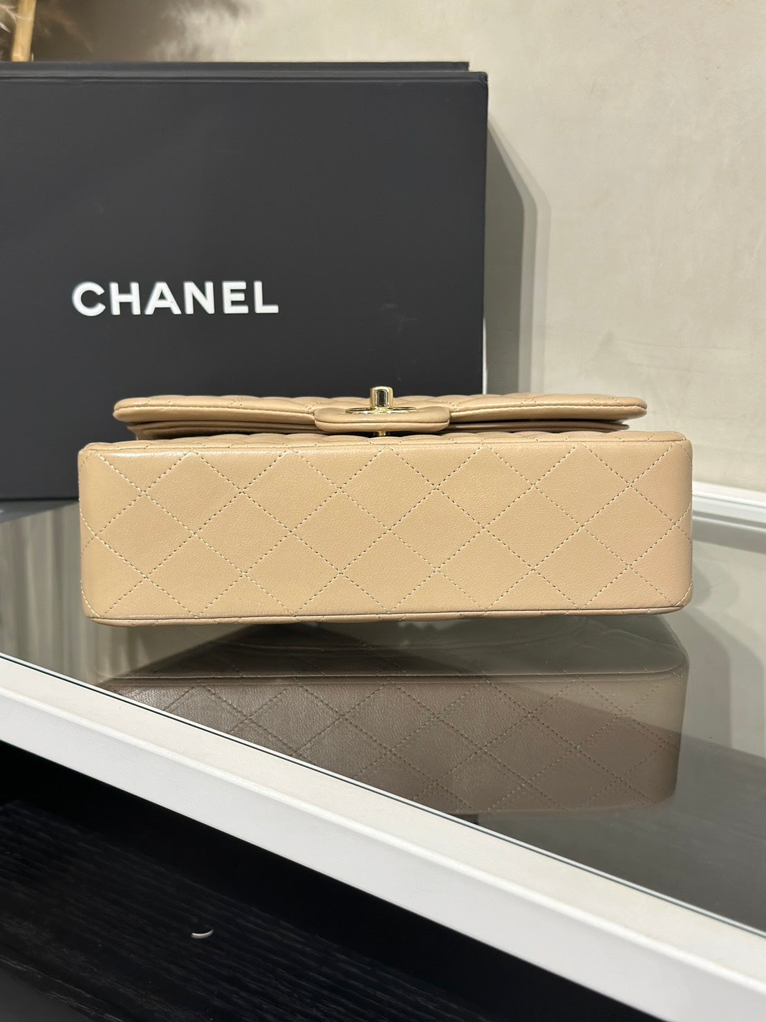CHANEL 經典口蓋包 CF23 - 羊皮奶茶金31開