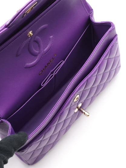 CHANEL 經典口蓋包 CF23 - 粒面牛皮夢幻紫金