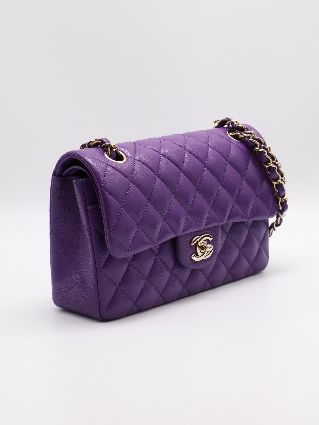 CHANEL 經典口蓋包 CF23 - 粒面牛皮夢幻紫金