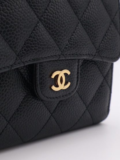CHANEL 經典口蓋三折短夾 - 黑金25開