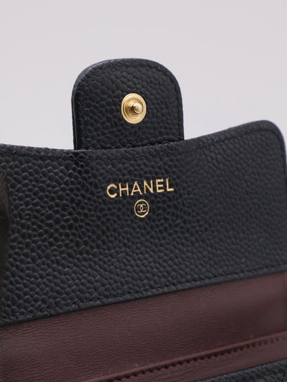 CHANEL 經典口蓋三折短夾 - 黑金25開