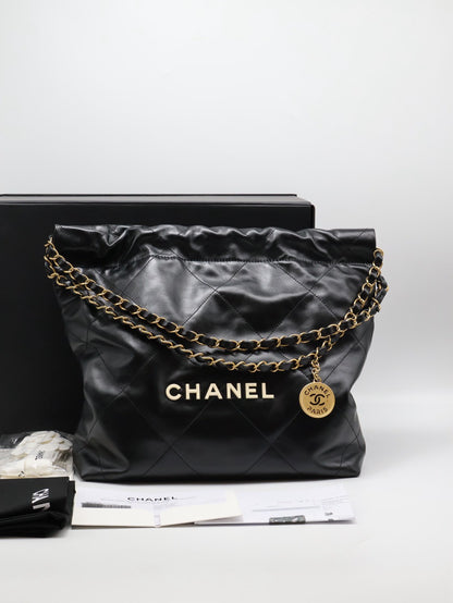 CHANEL 22 Bag - 小號白字黑金