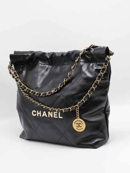 CHANEL 22 Bag - 小號白字黑金