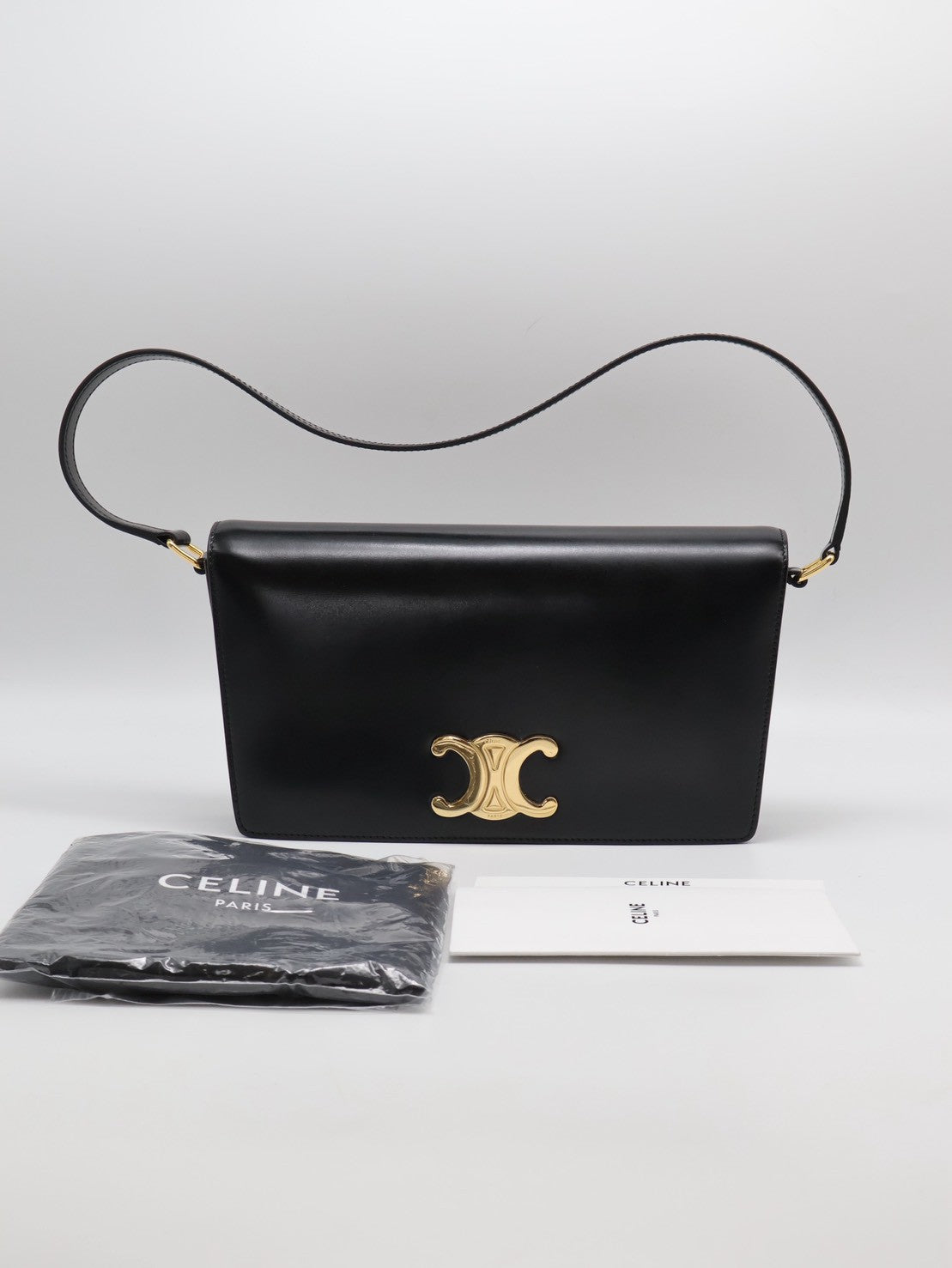 CELINE Triomphe光滑牛皮單肩包 - 黑金