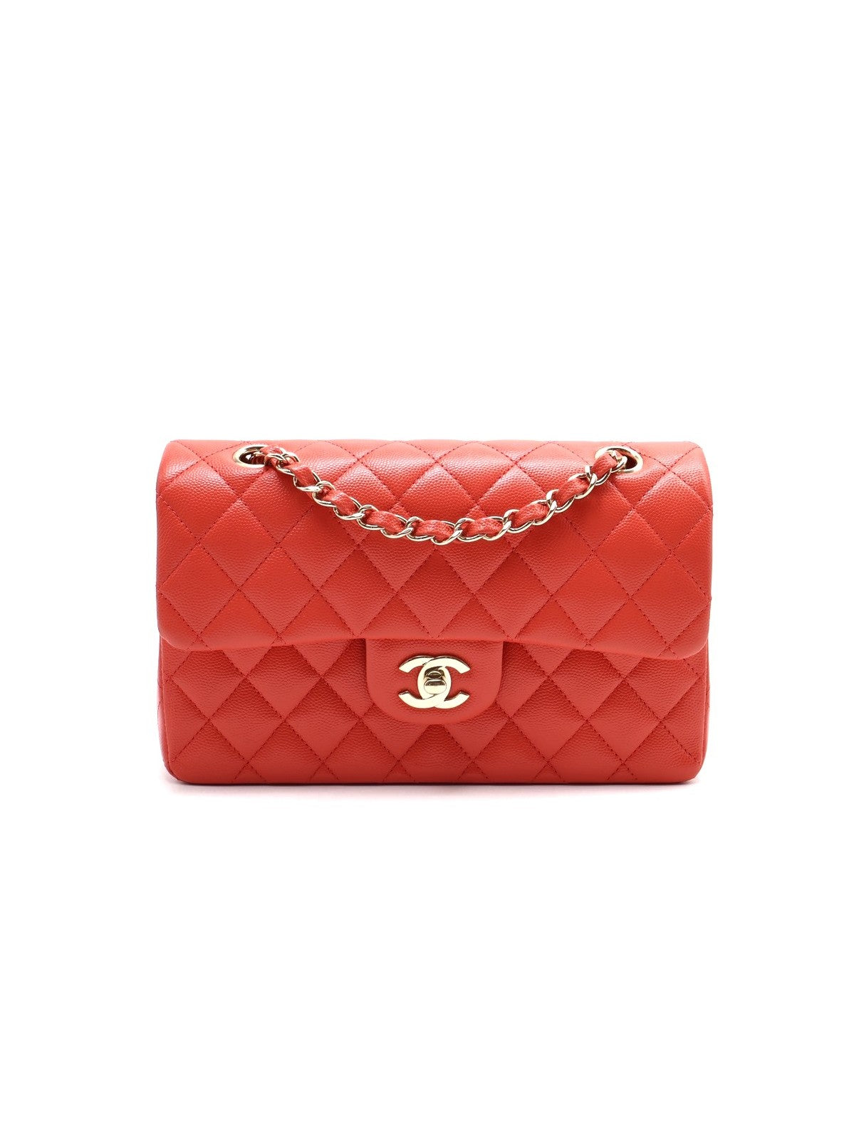 CHANEL 經典口蓋包 CF23 - 粒面牛皮桃粉金30開